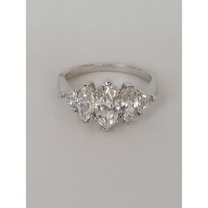 Avon Art Deco Silver Tone Marquise & Triangle Rhinestone CZ Cocktail Ring Sz 8